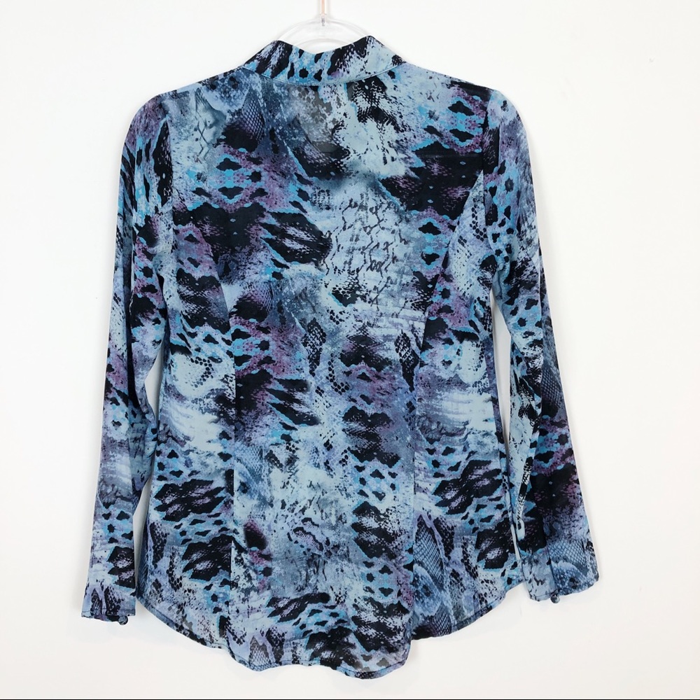 Cabi Blue & Black Python Print Long Sleeve Blouse - image 2